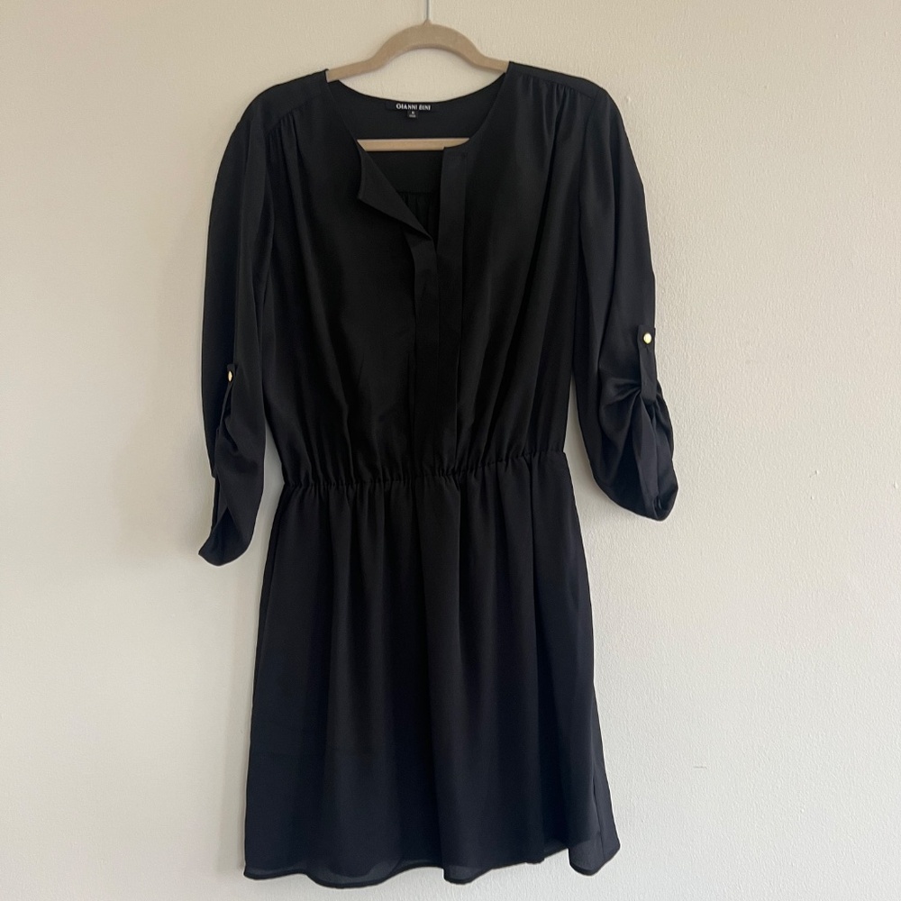 Gianni Bini Black Cinched Waist Long Sleeve Dress (Size M)